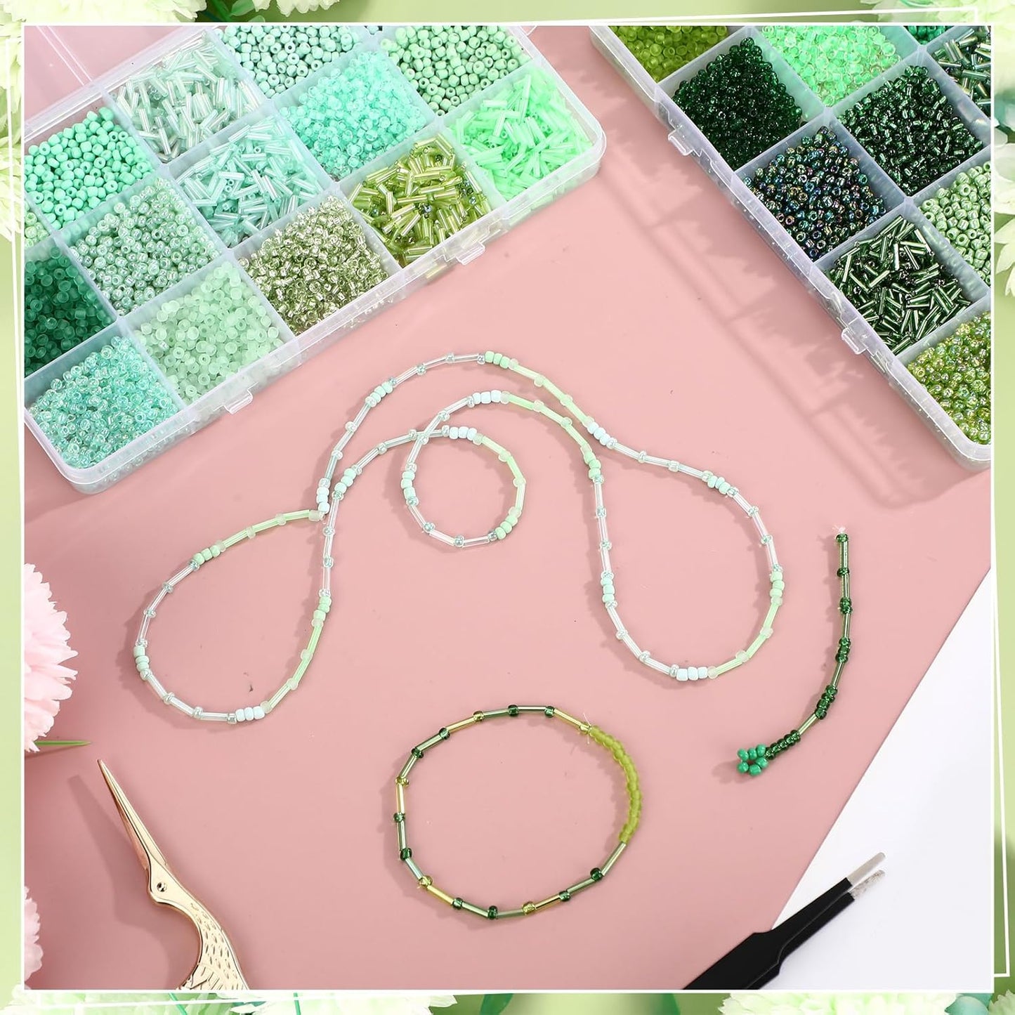 2 Sets 30 Colors Glass Seed and Bugle Beads Kit Small Loose Craft Beads for Jewelry Making DIY Crafts Bracelets and Necklaces(Yellow, Champagne Color)