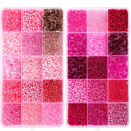 2 Sets 30 Colors Glass Seed and Bugle Beads Kit Small Loose Craft Beads for Jewelry Making DIY Crafts Bracelets and Necklaces(Yellow, Champagne Color)
