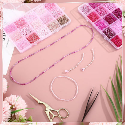 2 Sets 30 Colors Glass Seed and Bugle Beads Kit Small Loose Craft Beads for Jewelry Making DIY Crafts Bracelets and Necklaces(Yellow, Champagne Color)