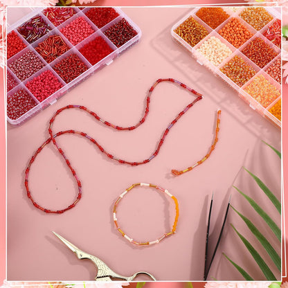 2 Sets 30 Colors Glass Seed and Bugle Beads Kit Small Loose Craft Beads for Jewelry Making DIY Crafts Bracelets and Necklaces(Yellow, Champagne Color)