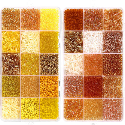 2 Sets 30 Colors Glass Seed and Bugle Beads Kit Small Loose Craft Beads for Jewelry Making DIY Crafts Bracelets and Necklaces(Yellow, Champagne Color)