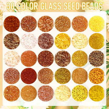 2 Sets 30 Colors Glass Seed and Bugle Beads Kit Small Loose Craft Beads for Jewelry Making DIY Crafts Bracelets and Necklaces(Yellow, Champagne Color)