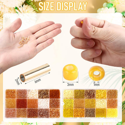 2 Sets 30 Colors Glass Seed and Bugle Beads Kit Small Loose Craft Beads for Jewelry Making DIY Crafts Bracelets and Necklaces(Yellow, Champagne Color)