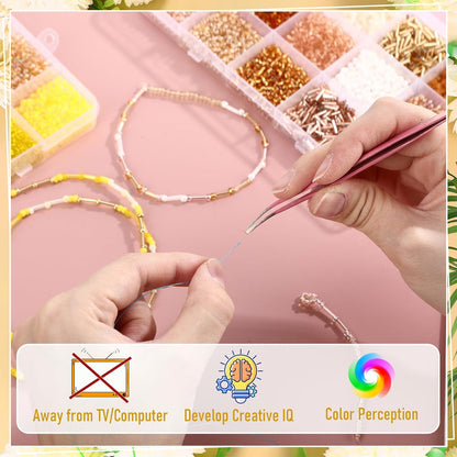 2 Sets 30 Colors Glass Seed and Bugle Beads Kit Small Loose Craft Beads for Jewelry Making DIY Crafts Bracelets and Necklaces(Yellow, Champagne Color)