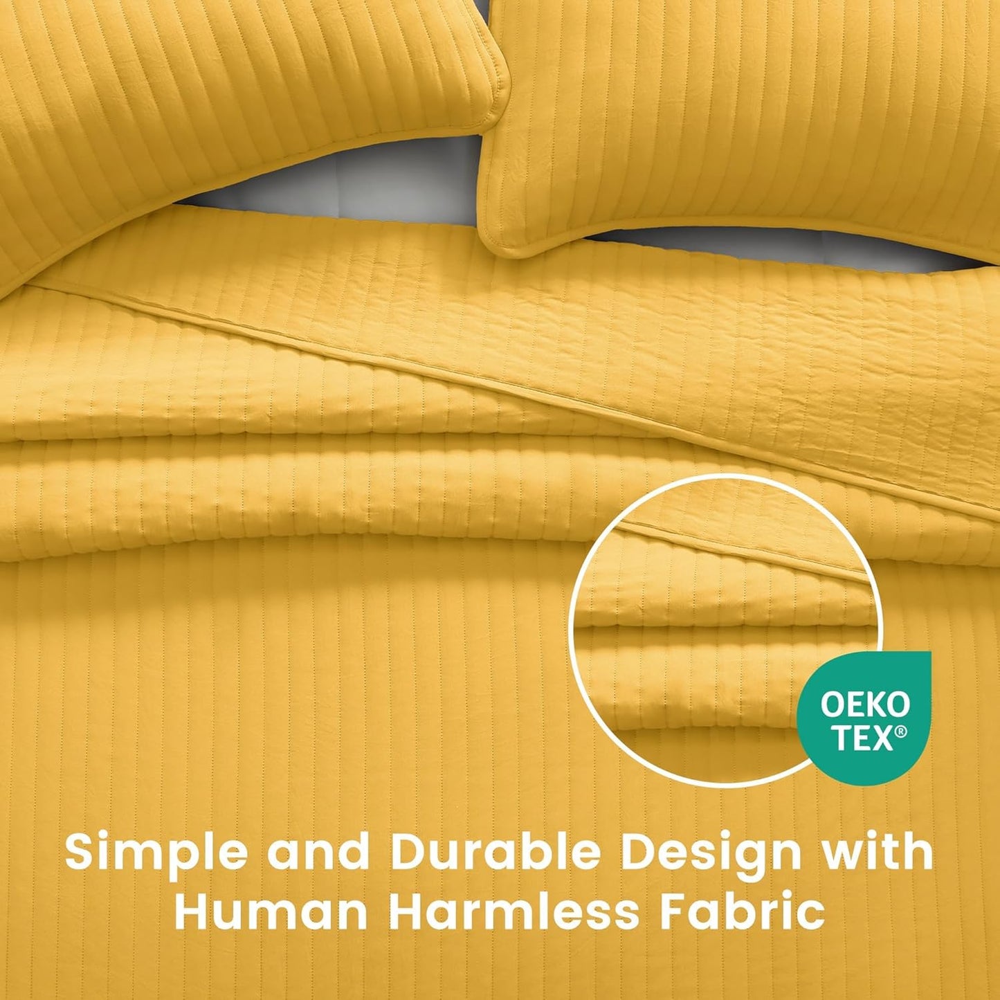 SLEEP ZONE Stripe Quilt Sets, Full/Queen Size Bedspread Bed Coverlets for All Season Lightweight Quilts with 2 Pillow Shams 90x96 inch, Mustard Yellow