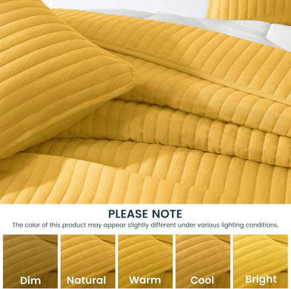SLEEP ZONE Stripe Quilt Sets, Full/Queen Size Bedspread Bed Coverlets for All Season Lightweight Quilts with 2 Pillow Shams 90x96 inch, Mustard Yellow