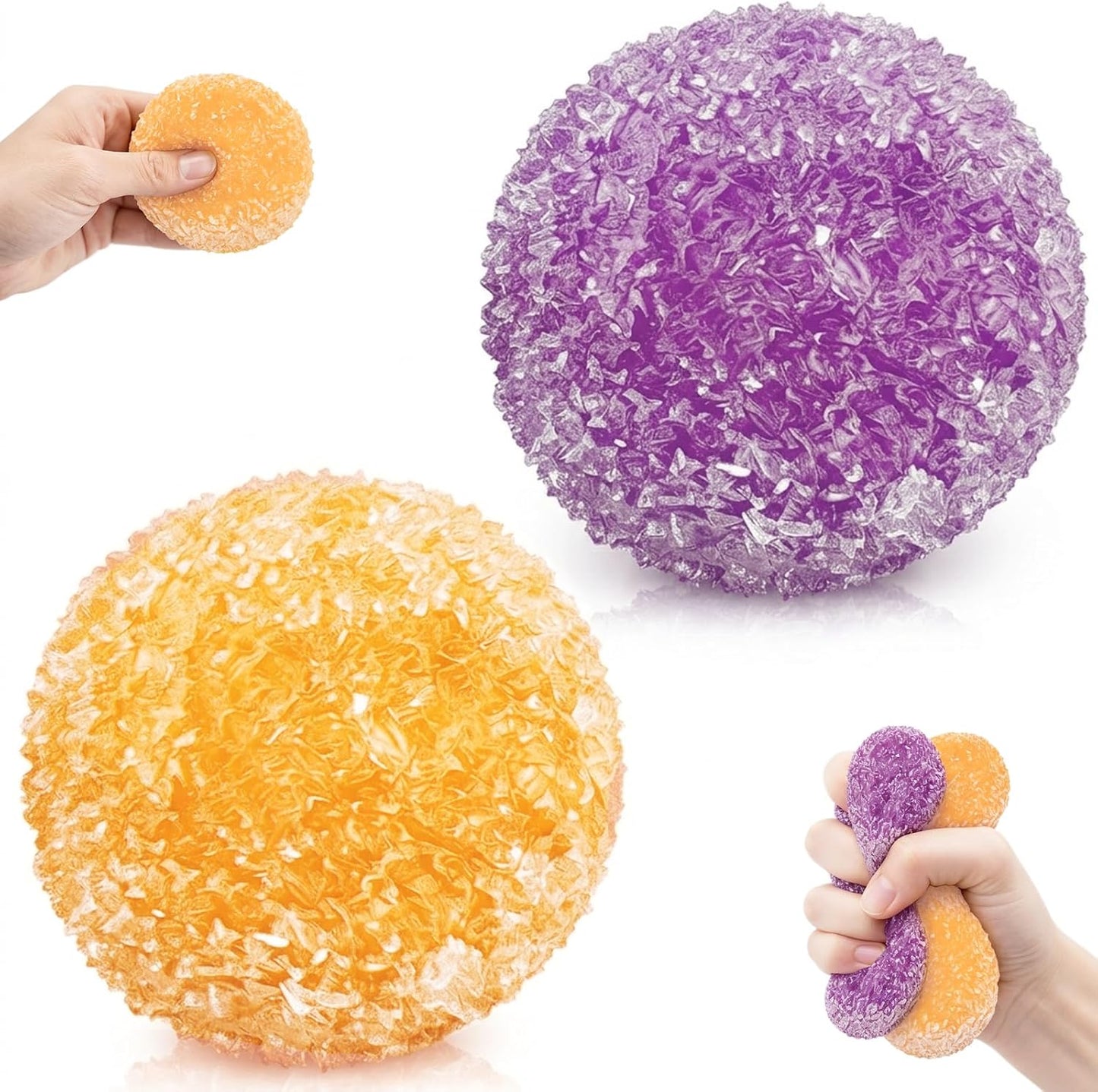 Crunchy Squishy Stress Ball for Relaxing Fidget, Party Favors, 2PCS | 2.36 in, Sensory Squeeze Toy, Crushed Ice TPR Texture, Weighty Squeeze with Subtle Rustling, Moldable Shape Holding Fill