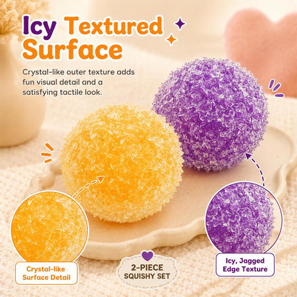 Crunchy Squishy Stress Ball for Relaxing Fidget, Party Favors, 2PCS | 2.36 in, Sensory Squeeze Toy, Crushed Ice TPR Texture, Weighty Squeeze with Subtle Rustling, Moldable Shape Holding Fill