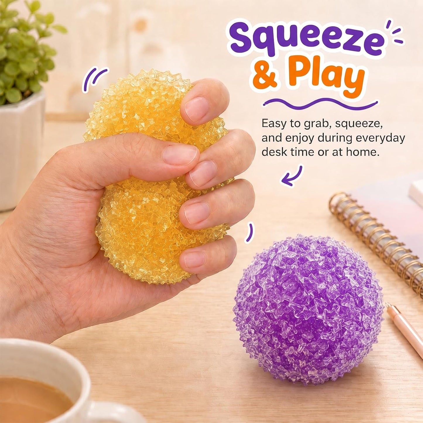 Crunchy Squishy Stress Ball for Relaxing Fidget, Party Favors, 2PCS | 2.36 in, Sensory Squeeze Toy, Crushed Ice TPR Texture, Weighty Squeeze with Subtle Rustling, Moldable Shape Holding Fill