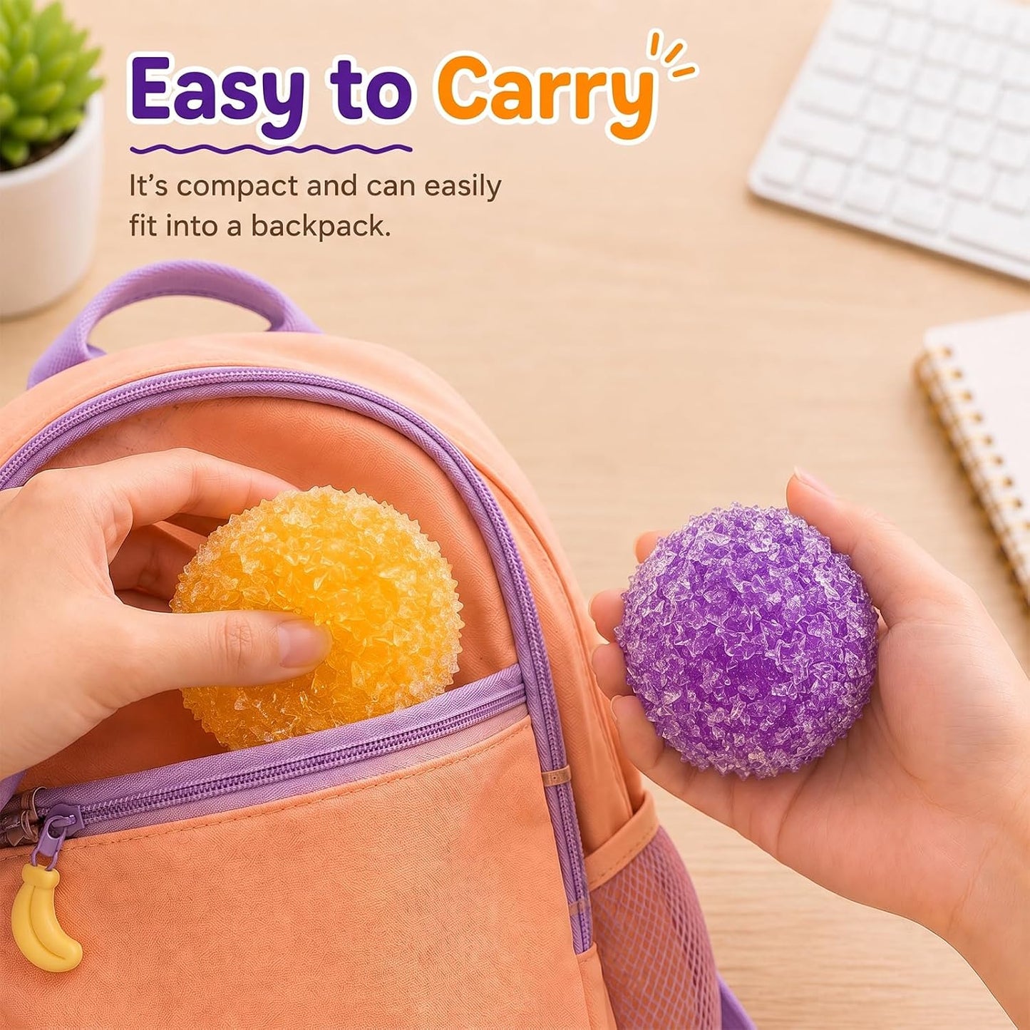 Crunchy Squishy Stress Ball for Relaxing Fidget, Party Favors, 2PCS | 2.36 in, Sensory Squeeze Toy, Crushed Ice TPR Texture, Weighty Squeeze with Subtle Rustling, Moldable Shape Holding Fill