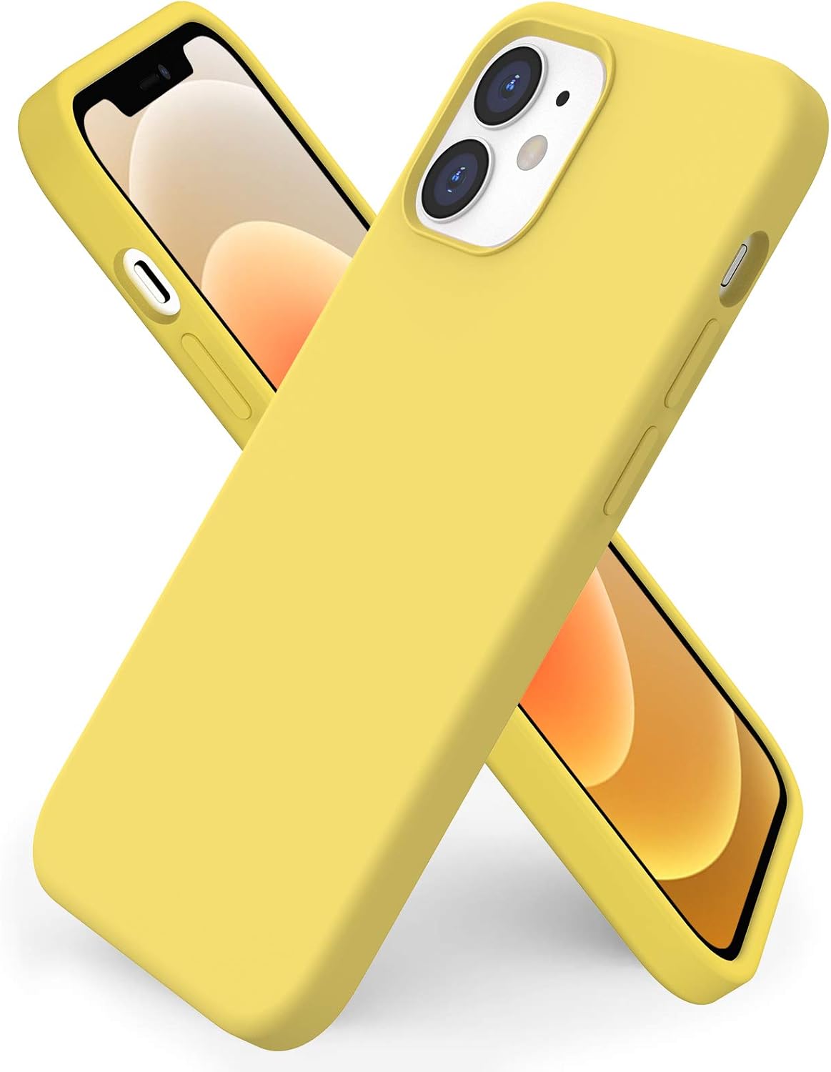 for iPhone 12 Mini Case, Slim Liquid Silicone Cover, Lemon Yellow | Lightweight Design, Anti-Fingerprint Finish, Easy-to-Clean Surface, Soft Microfiber Interior, Responsive Button Covers