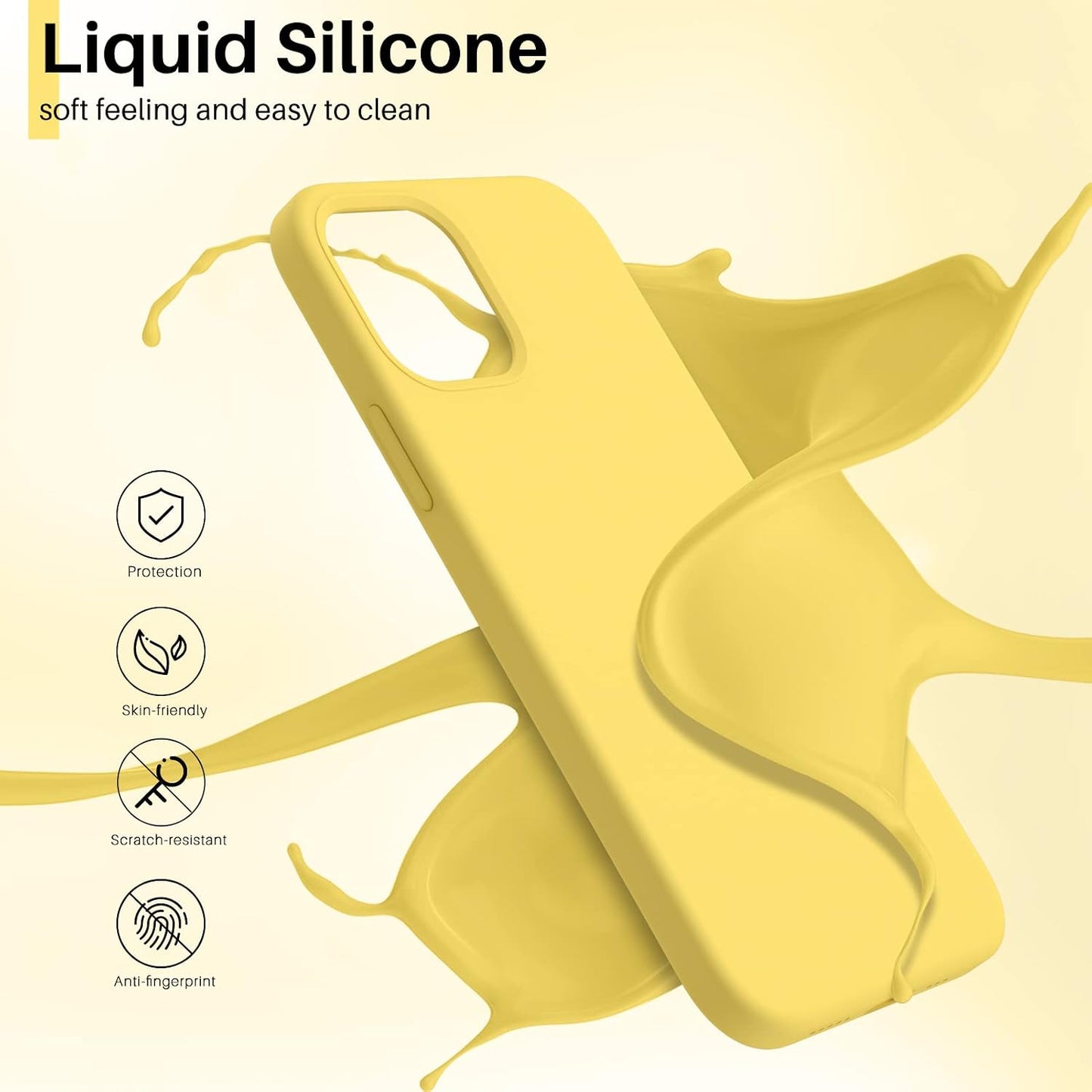 for iPhone 12 Mini Case, Slim Liquid Silicone Cover, Lemon Yellow | Lightweight Design, Anti-Fingerprint Finish, Easy-to-Clean Surface, Soft Microfiber Interior, Responsive Button Covers