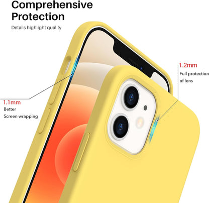 for iPhone 12 Mini Case, Slim Liquid Silicone Cover, Lemon Yellow | Lightweight Design, Anti-Fingerprint Finish, Easy-to-Clean Surface, Soft Microfiber Interior, Responsive Button Covers