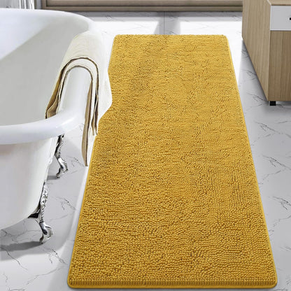 Luxury Bathroom Rug Shaggy Bath Mat 24 x 60 Inch, Washable Non Slip Bath Rugs for Bathroom Shower, Soft Plush Chenille Absorbent Carpets Mats, Yellow