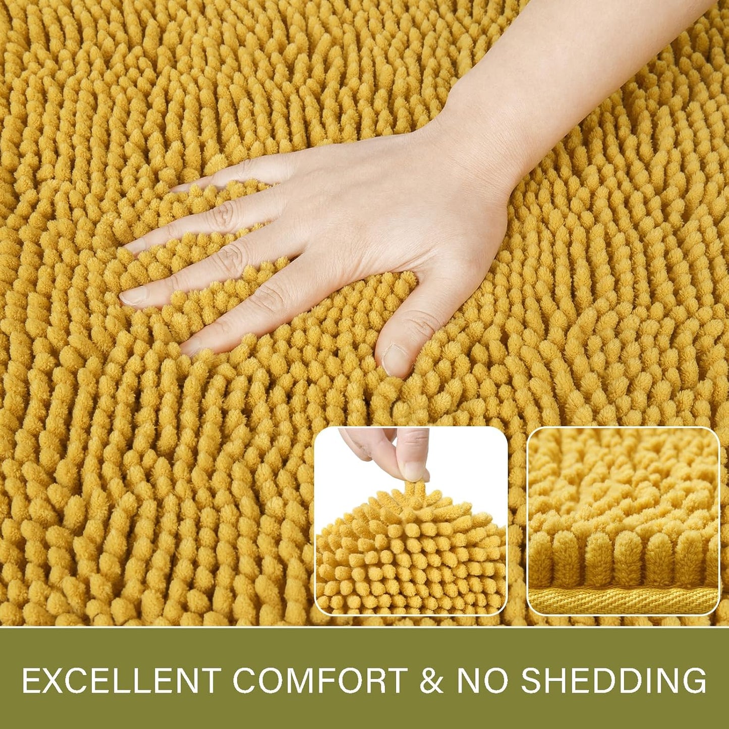 Luxury Bathroom Rug Shaggy Bath Mat 24 x 60 Inch, Washable Non Slip Bath Rugs for Bathroom Shower, Soft Plush Chenille Absorbent Carpets Mats, Yellow