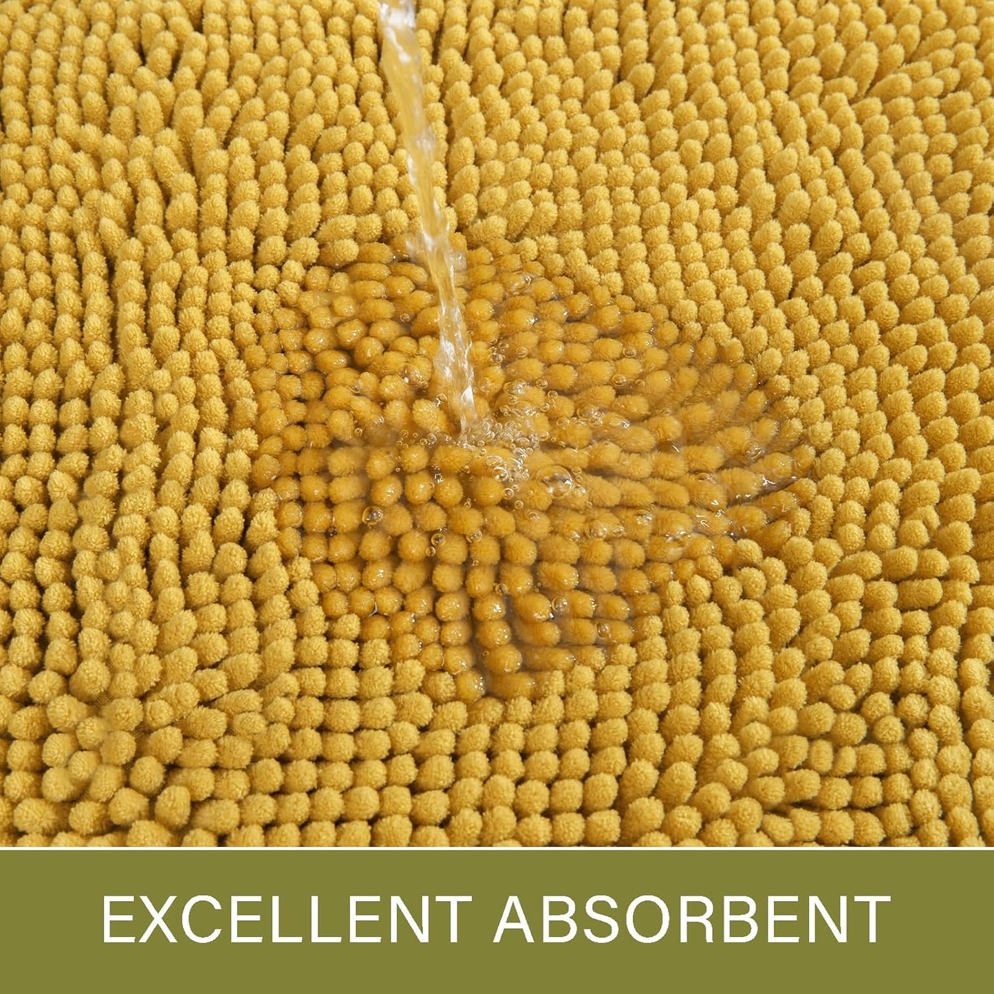 Luxury Bathroom Rug Shaggy Bath Mat 24 x 60 Inch, Washable Non Slip Bath Rugs for Bathroom Shower, Soft Plush Chenille Absorbent Carpets Mats, Yellow