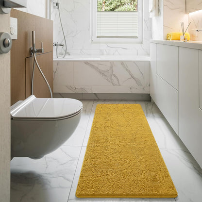 Luxury Bathroom Rug Shaggy Bath Mat 24 x 60 Inch, Washable Non Slip Bath Rugs for Bathroom Shower, Soft Plush Chenille Absorbent Carpets Mats, Yellow