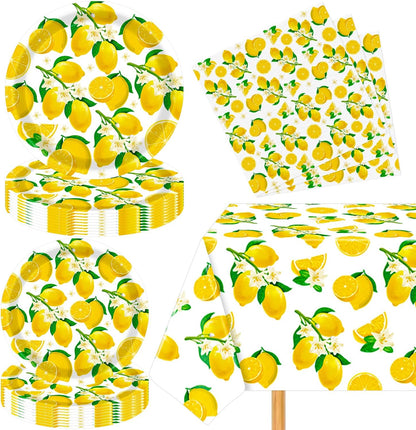61Pcs Lemon Party Decorations Yellow Lemons Themed Birthday Party Supplies Lemonade Themed Tableware- Plate Napkins for Lemonade Theme Birthday Wedding Shower Supplies Serves 20