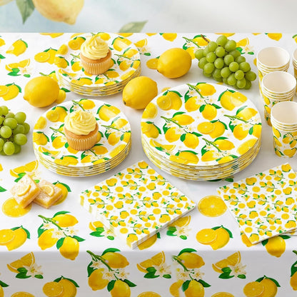 61Pcs Lemon Party Decorations Yellow Lemons Themed Birthday Party Supplies Lemonade Themed Tableware- Plate Napkins for Lemonade Theme Birthday Wedding Shower Supplies Serves 20
