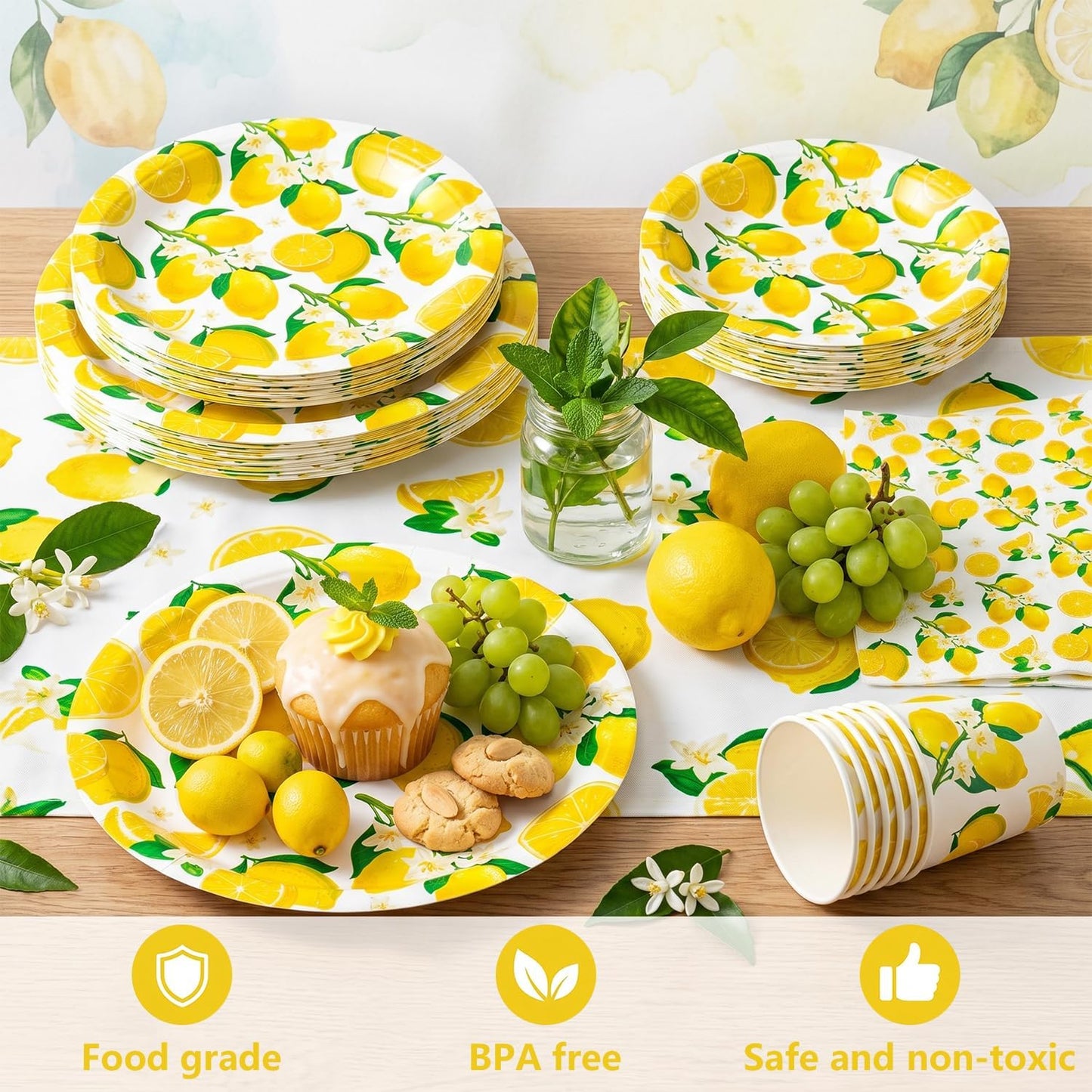 61Pcs Lemon Party Decorations Yellow Lemons Themed Birthday Party Supplies Lemonade Themed Tableware- Plate Napkins for Lemonade Theme Birthday Wedding Shower Supplies Serves 20
