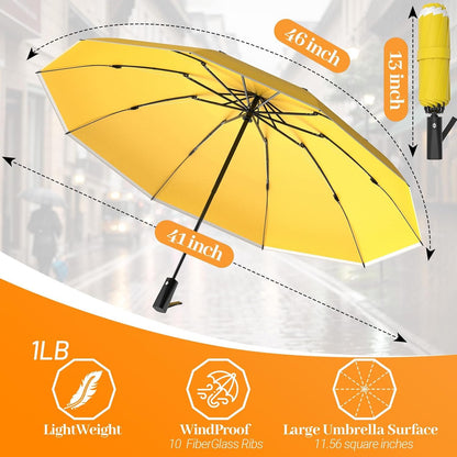 Inverted Automatic Travel Umbrella with Reflective Strip, Windproof & Compact Folding Umbrella, Strong Lightweight Rain Umbrella with One-Button Open/Close for Men & Women