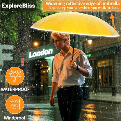 Inverted Automatic Travel Umbrella with Reflective Strip, Windproof & Compact Folding Umbrella, Strong Lightweight Rain Umbrella with One-Button Open/Close for Men & Women