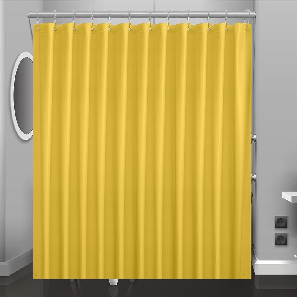 Yellow Cream Plastic Shower Curtain Or Liner, 72x72 Inch Lightweight Yellow Plastic Bathroom Shower Showroom Inner Curtain with Rustproof Metal Grommet Holes and Weighted Magnets
