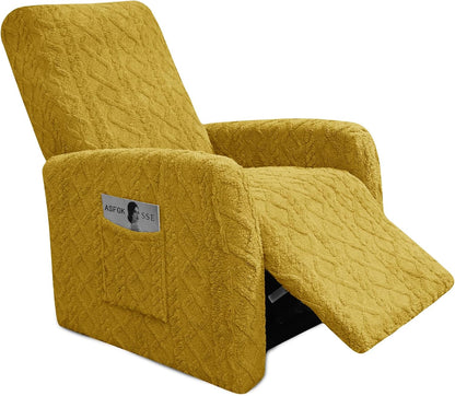 Recliner Chair Covers Small Lazy Boy Reclining Slipcover,Yellow | 4 Pieces Stretch Plush Small Recliner Sofa Slipcover with Pocket,Pets Friendly,Furniture Protector for Living Room