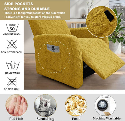 Recliner Chair Covers Small Lazy Boy Reclining Slipcover,Yellow | 4 Pieces Stretch Plush Small Recliner Sofa Slipcover with Pocket,Pets Friendly,Furniture Protector for Living Room