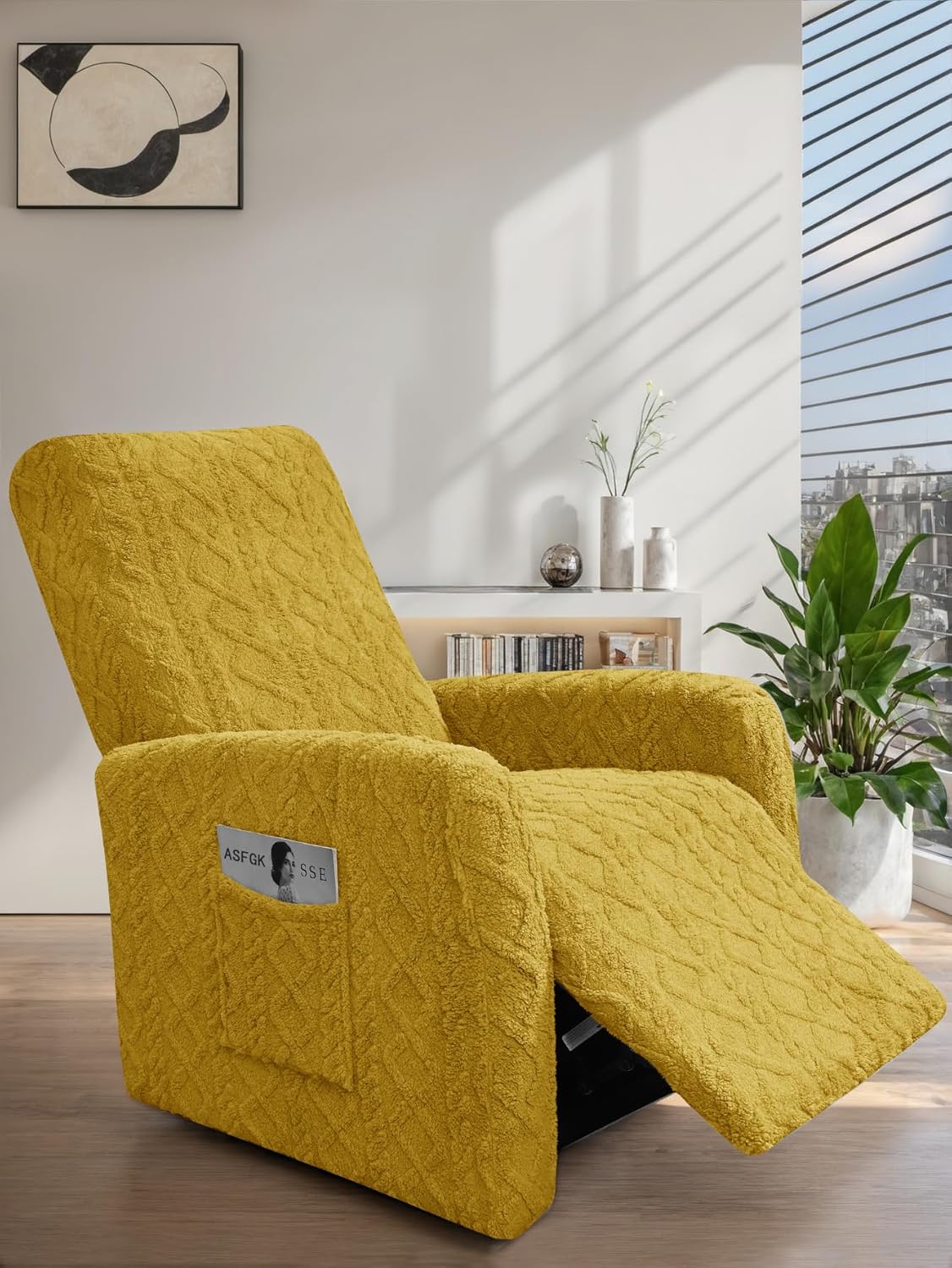 Recliner Chair Covers Small Lazy Boy Reclining Slipcover,Yellow | 4 Pieces Stretch Plush Small Recliner Sofa Slipcover with Pocket,Pets Friendly,Furniture Protector for Living Room