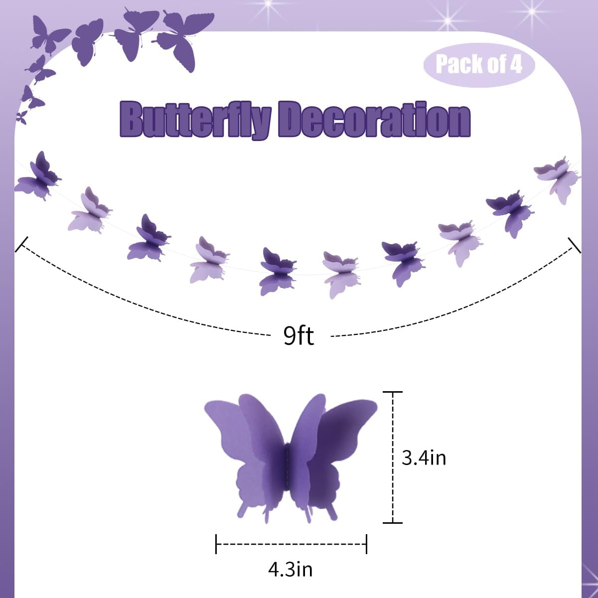 Butterfly Banner Decorative Paper Garland for Wedding, Baby Shower Birthday Theme Decor 110 Inches Long Pack of 2 Pieces Yellow