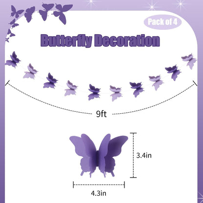 Butterfly Banner Decorative Paper Garland for Wedding, Baby Shower Birthday Theme Decor 110 Inches Long Pack of 2 Pieces Yellow
