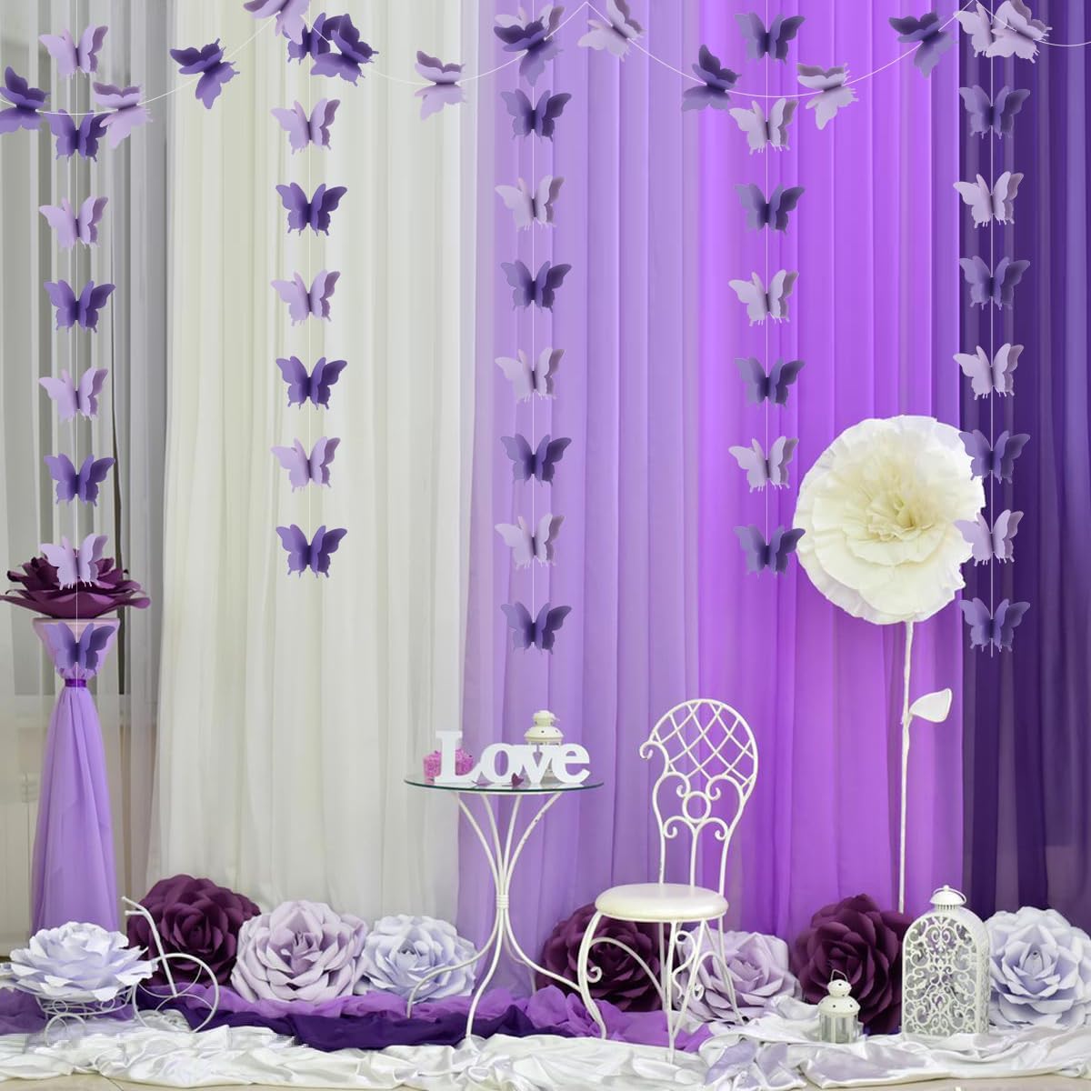 Butterfly Banner Decorative Paper Garland for Wedding, Baby Shower Birthday Theme Decor 110 Inches Long Pack of 2 Pieces Yellow