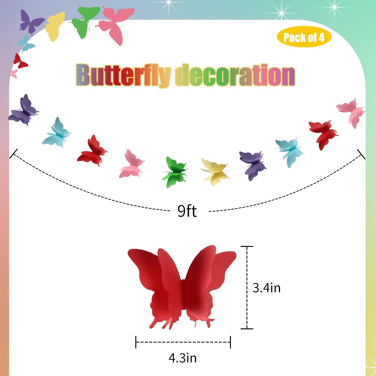 Butterfly Banner Decorative Paper Garland for Wedding, Baby Shower Birthday Theme Decor 110 Inches Long Pack of 2 Pieces Yellow