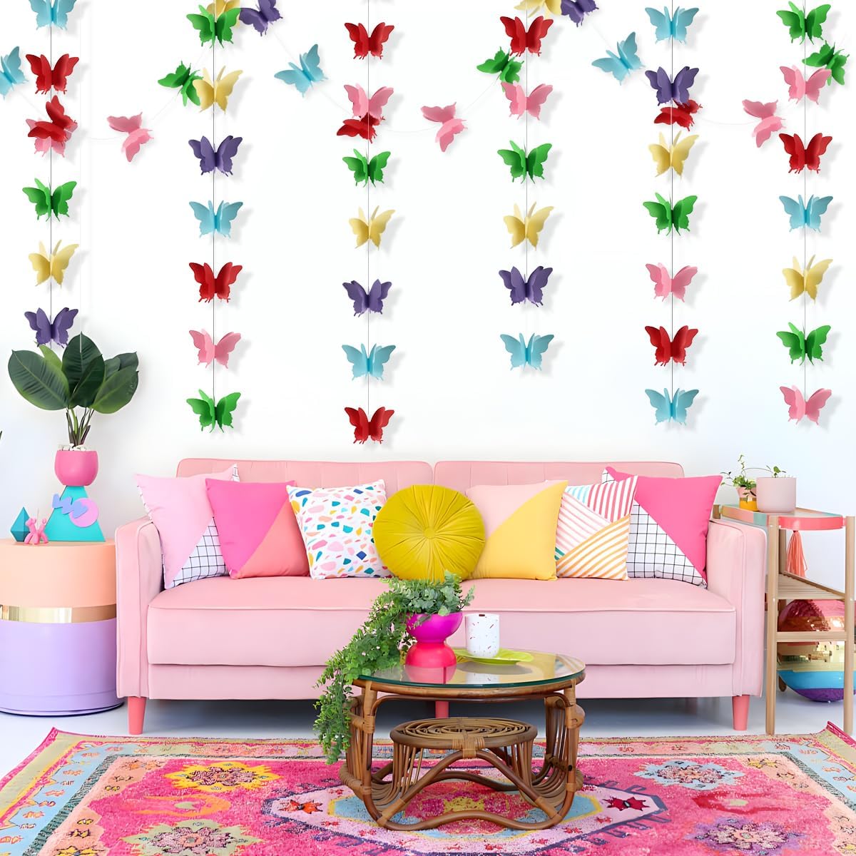 Butterfly Banner Decorative Paper Garland for Wedding, Baby Shower Birthday Theme Decor 110 Inches Long Pack of 2 Pieces Yellow