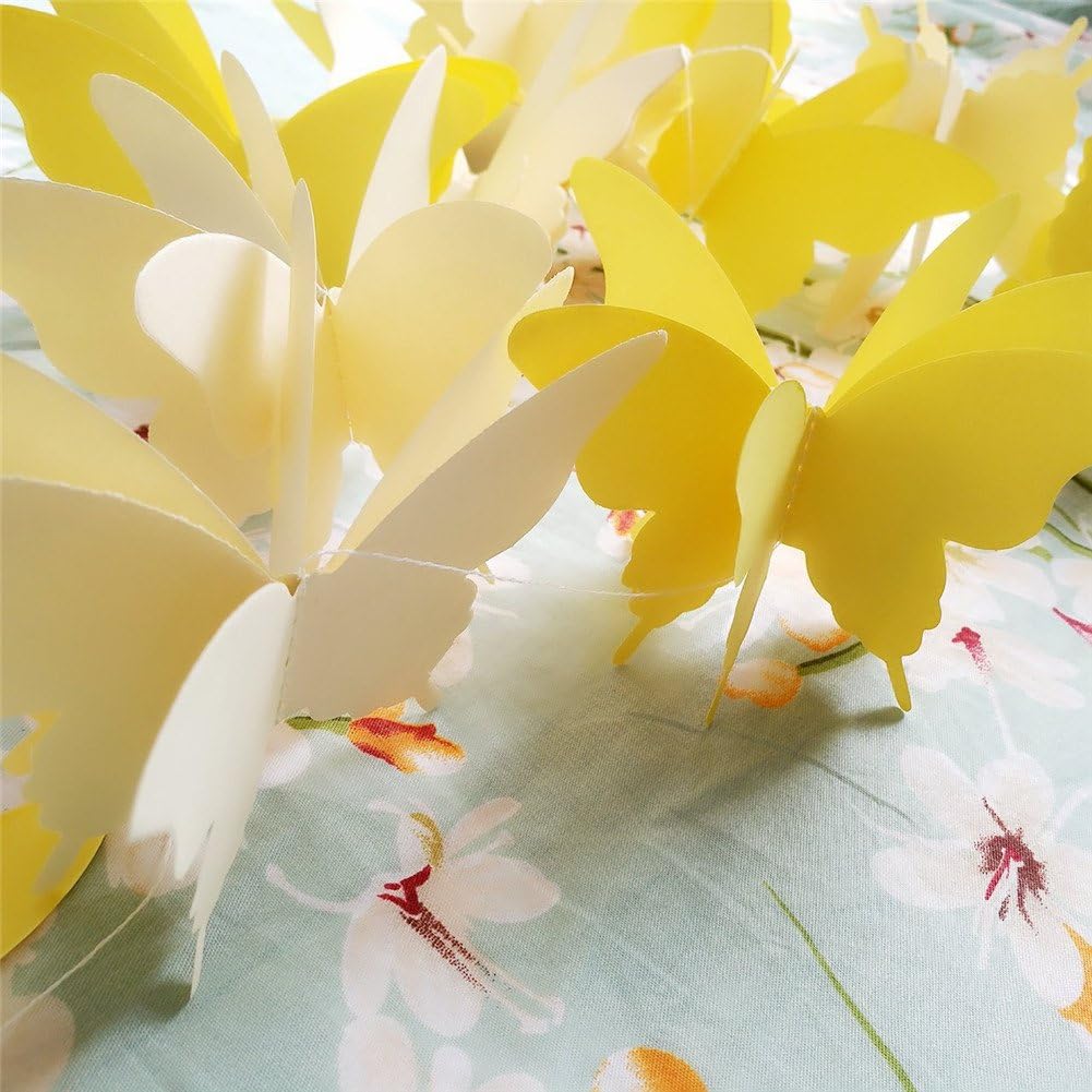 Butterfly Banner Decorative Paper Garland for Wedding, Baby Shower Birthday Theme Decor 110 Inches Long Pack of 2 Pieces Yellow