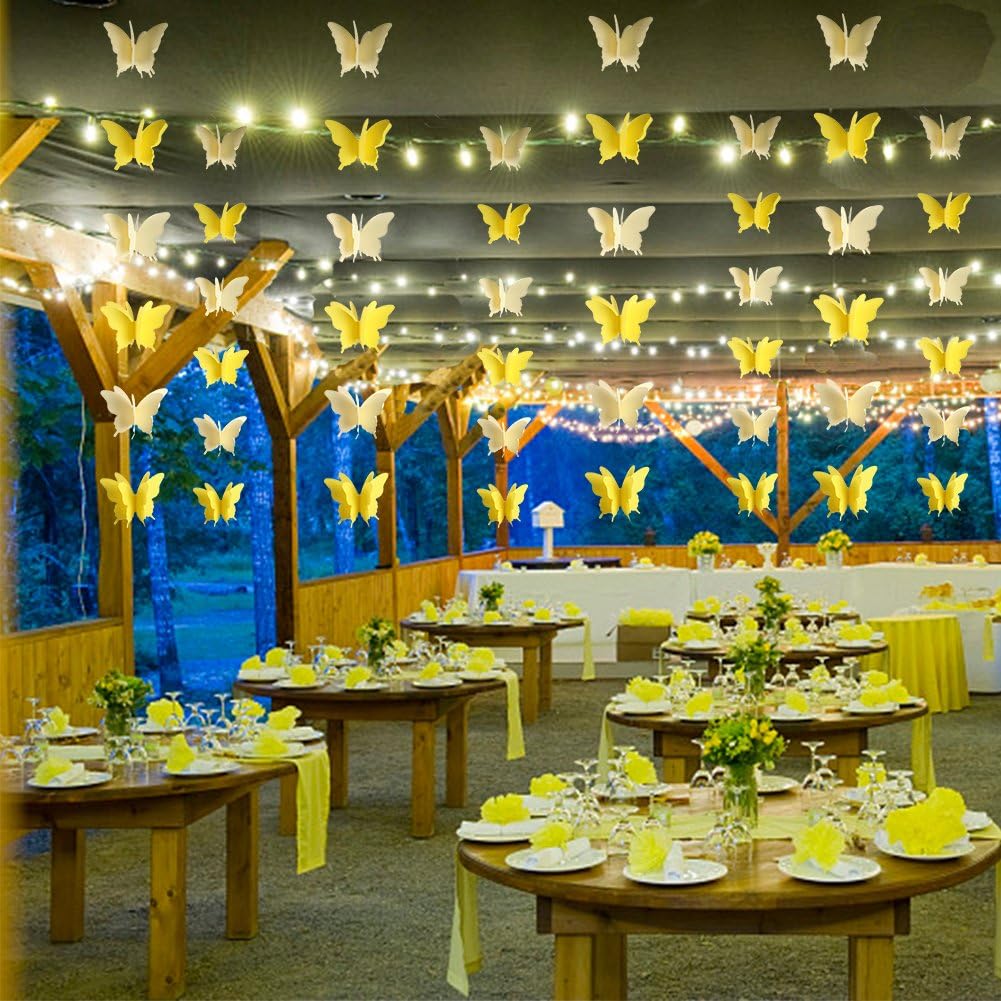 Butterfly Banner Decorative Paper Garland for Wedding, Baby Shower Birthday Theme Decor 110 Inches Long Pack of 2 Pieces Yellow