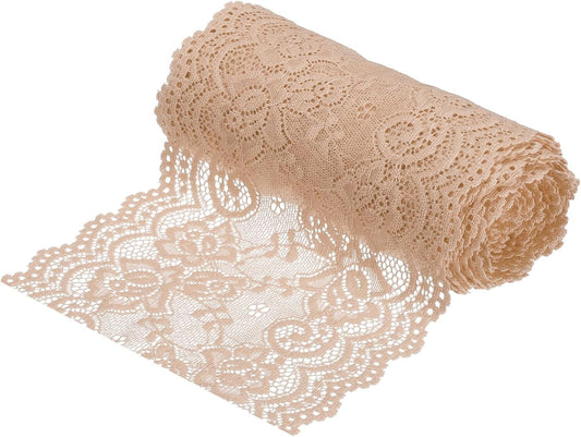 6 Inch Wide 5 Yard Lace Ribbon Floral Pattern Light Yellow Lace Trim Ribbon for Sewing Making, and DIY Crafts, Gift Wrapping, Bouquets, Wedding Decor