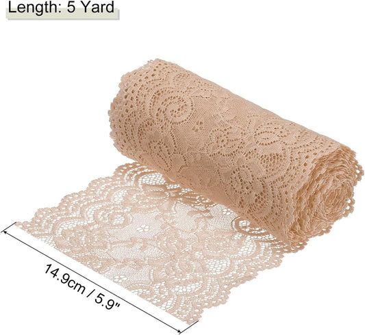 6 Inch Wide 5 Yard Lace Ribbon Floral Pattern Light Yellow Lace Trim Ribbon for Sewing Making, and DIY Crafts, Gift Wrapping, Bouquets, Wedding Decor