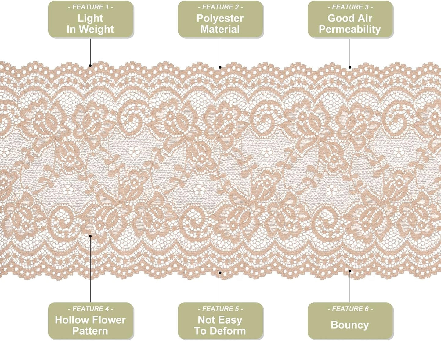 6 Inch Wide 5 Yard Lace Ribbon Floral Pattern Light Yellow Lace Trim Ribbon for Sewing Making, and DIY Crafts, Gift Wrapping, Bouquets, Wedding Decor