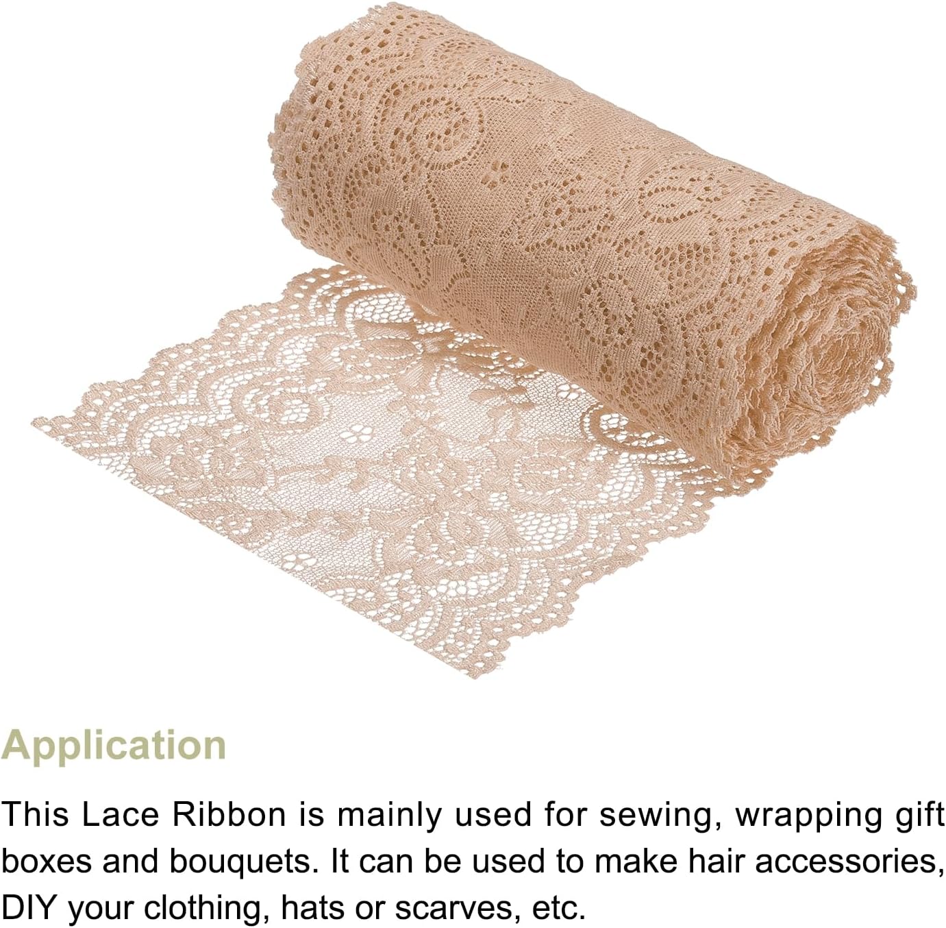 6 Inch Wide 5 Yard Lace Ribbon Floral Pattern Light Yellow Lace Trim Ribbon for Sewing Making, and DIY Crafts, Gift Wrapping, Bouquets, Wedding Decor