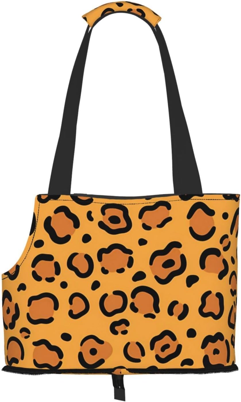 Yellow Leopard Print Pet Carrier for Small Dogs Cats Portable Soft-Sided Pet Carrier Purse Foldable Small Dog Tote Bag for Travel Shopping