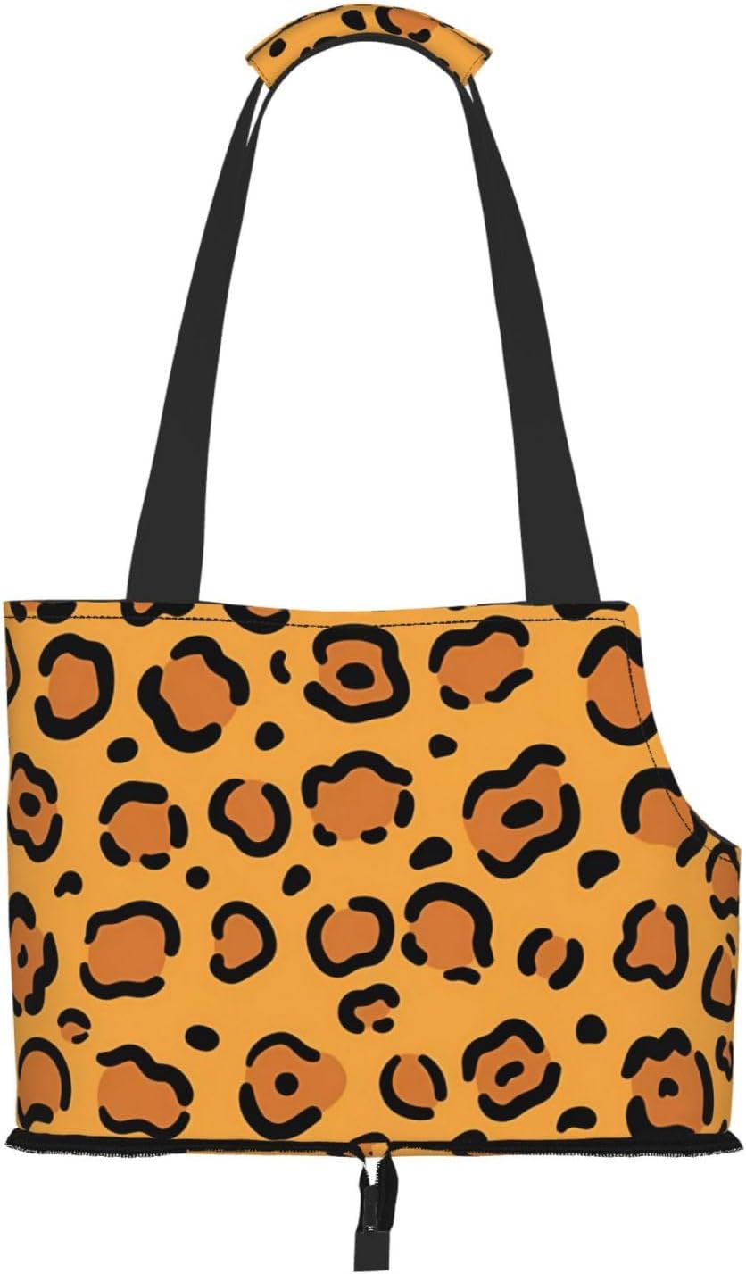 Yellow Leopard Print Pet Carrier for Small Dogs Cats Portable Soft-Sided Pet Carrier Purse Foldable Small Dog Tote Bag for Travel Shopping