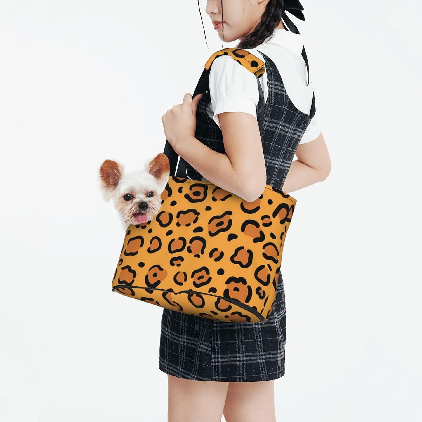 Yellow Leopard Print Pet Carrier for Small Dogs Cats Portable Soft-Sided Pet Carrier Purse Foldable Small Dog Tote Bag for Travel Shopping