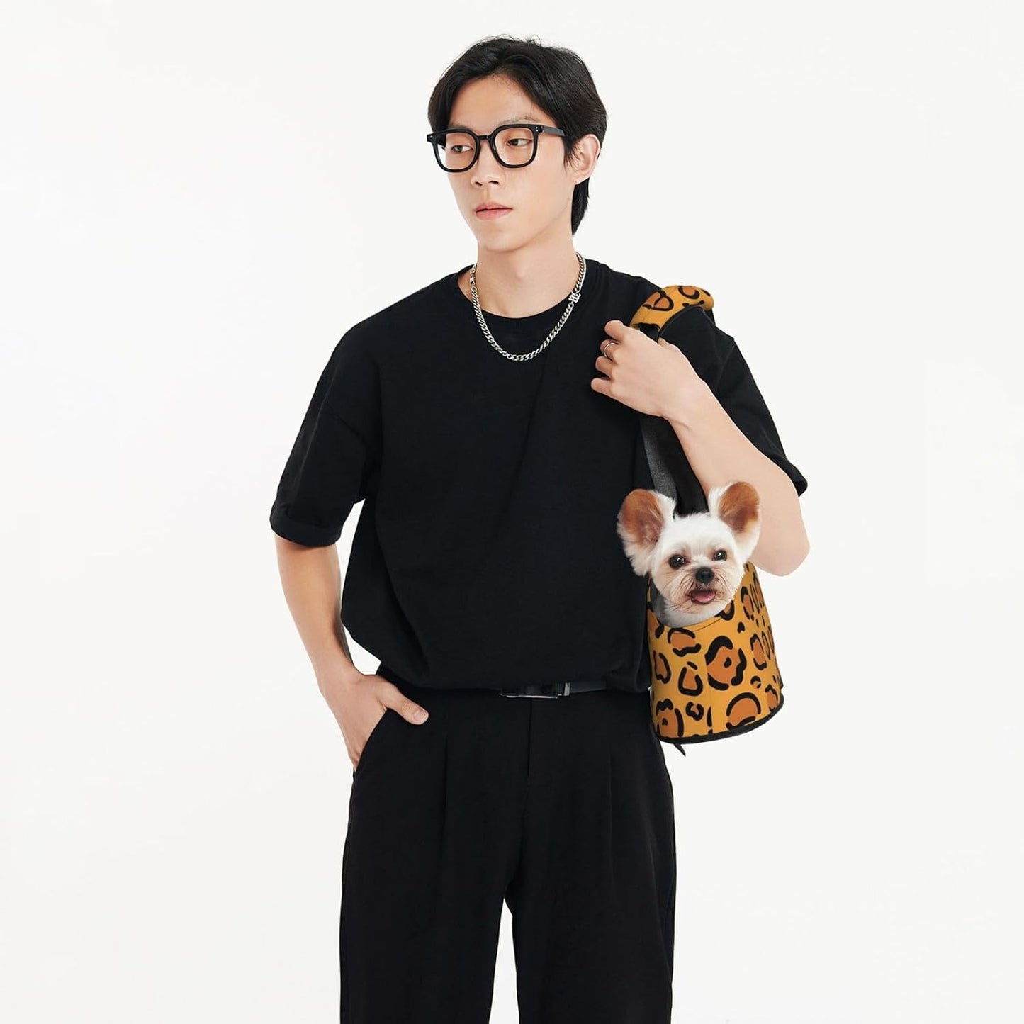 Yellow Leopard Print Pet Carrier for Small Dogs Cats Portable Soft-Sided Pet Carrier Purse Foldable Small Dog Tote Bag for Travel Shopping