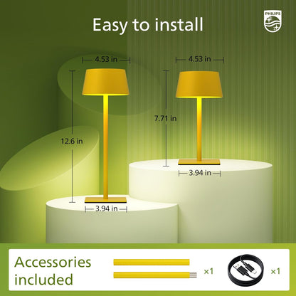 Philips Solar Outdoor Table Lamp, Portable LED Desk Light,Cordless Battery-Operated，2 Adjustable Height, Touch Control & Stepless Dimming Night Light，Waterproof for Garden, Bedroom