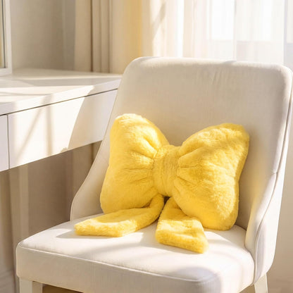 2 Pcs Car Neck Pillow Plush Butterfly Bow Car Headrest Pillow Comfortable Seat Neck Support Cute Head Rest Accessories for Driving Travel Driver Chair Girl Interior Decor(Lemon Yellow,Solid)