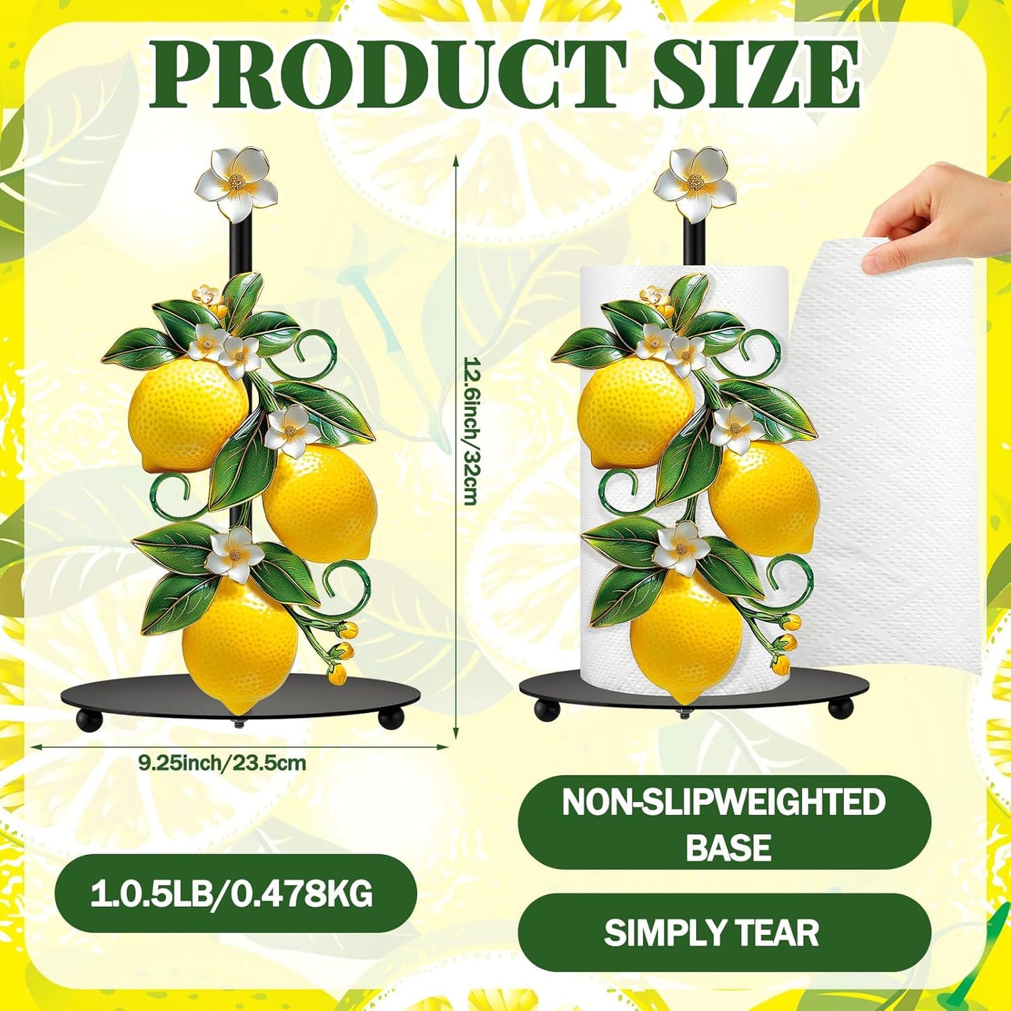 Lemon Paper Towel Holder with Round Base Lemon Bathroom Decor Rustic Housewarming Gifts Dispenser Kitchen Paper Holder Stand for Christmas Yellow Countertop Toilet Home Accessories