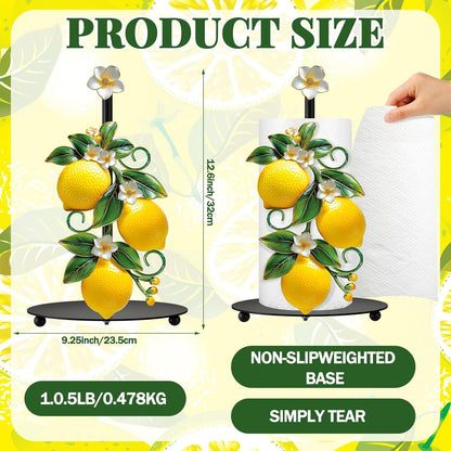 Lemon Paper Towel Holder with Round Base Lemon Bathroom Decor Rustic Housewarming Gifts Dispenser Kitchen Paper Holder Stand for Christmas Yellow Countertop Toilet Home Accessories