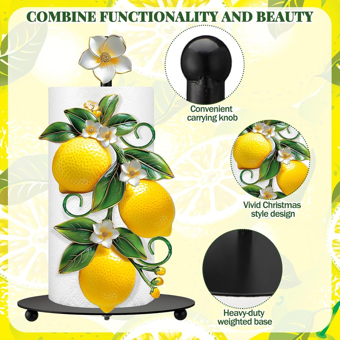 Lemon Paper Towel Holder with Round Base Lemon Bathroom Decor Rustic Housewarming Gifts Dispenser Kitchen Paper Holder Stand for Christmas Yellow Countertop Toilet Home Accessories